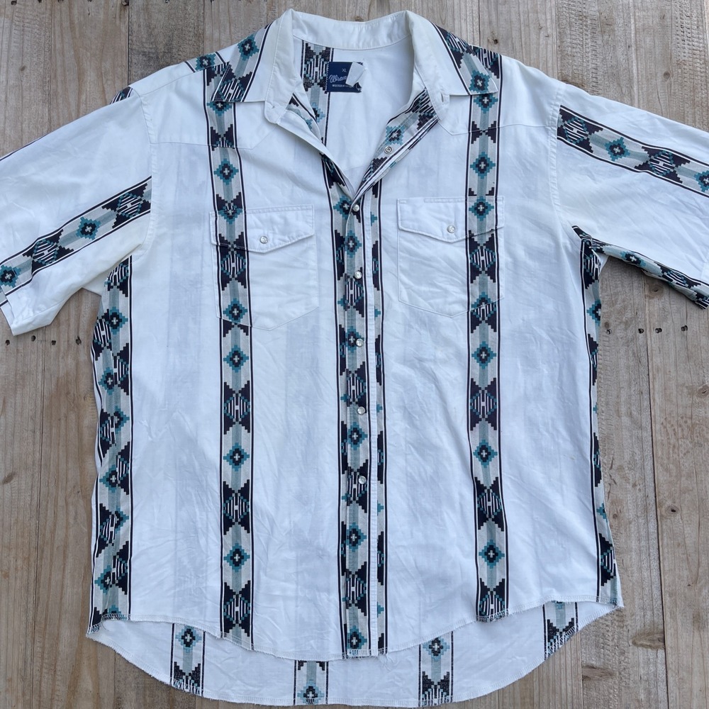 Vintage Wrangler Western Wear Pearl Snap Western Shirt XL Aztec Southwest USA